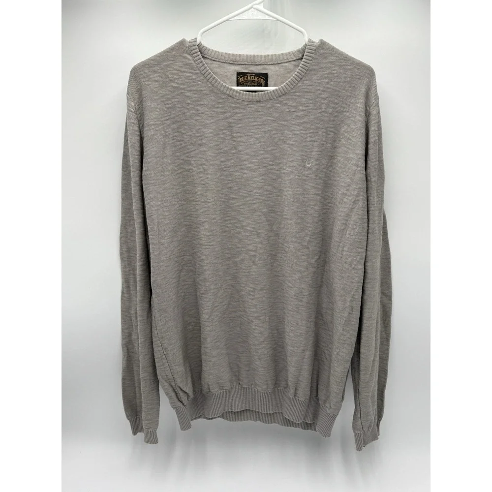 True Religion Men's Crewneck Sweater XL Gray Lightweight Knit Pullover‎